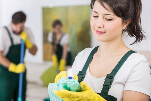 Customized office cleaning team working in a modern Cleaninghome office